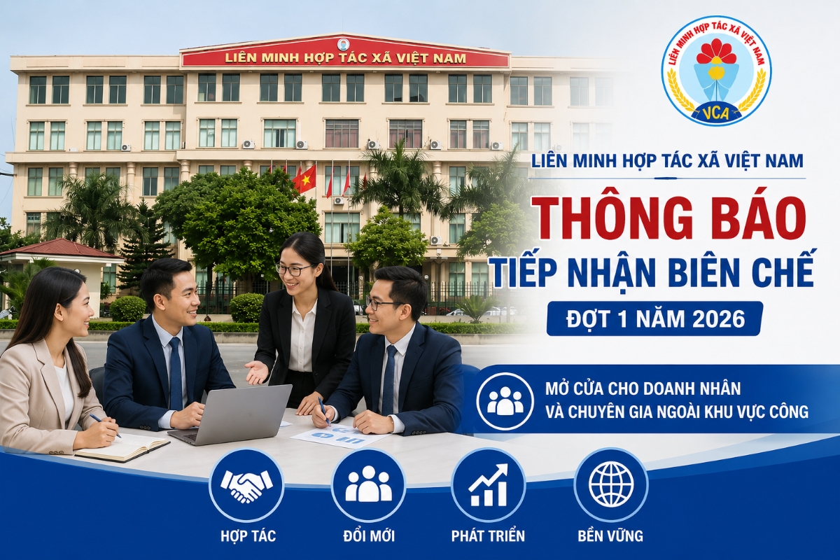 Thông báo: Về việc tiếp nhận người làm việc vào biên chế Cơ quan Liên minh Hợp tác xã Việt Nam đợt 1 năm 2026